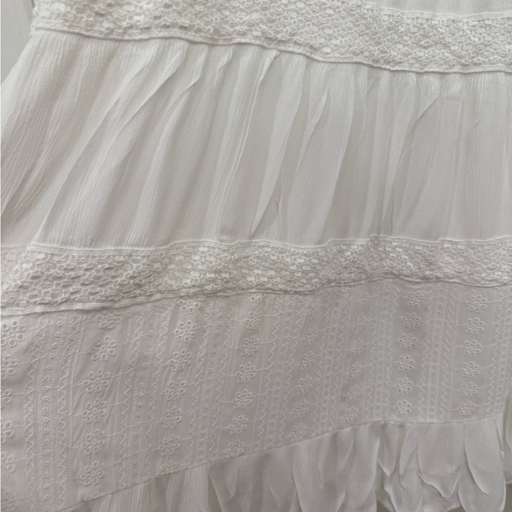 Knox Rose Eyelet Tiered White Midi Dress Drawstring Waist Large - Picture 6 of 8